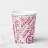 Sweet Sixteen Sparkle Word Cloud Pink ID265 Papieren Bekers (Rechts)