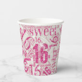 Sweet Sixteen Sparkle Word Cloud Pink ID265 Papieren Bekers (Voorkant)