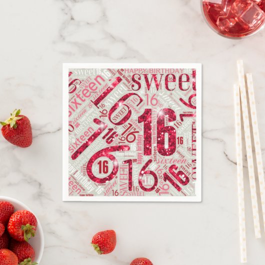 Sweet Sixteen Sparkle Word Cloud Red ID265 Servetten (Insitu)