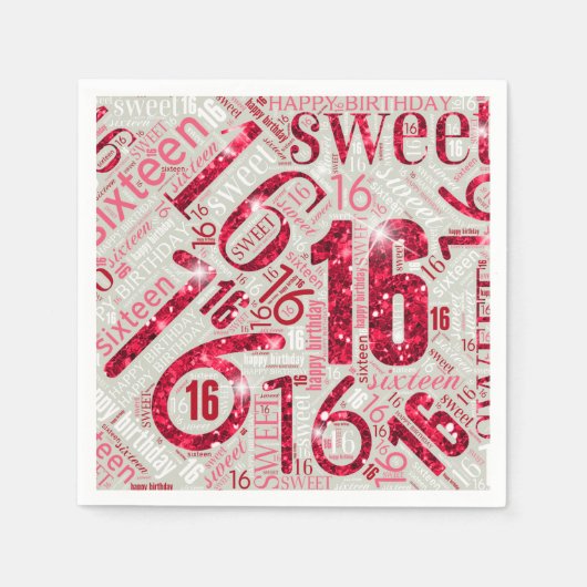 Sweet Sixteen Sparkle Word Cloud Red ID265 Servetten (Voorkant)