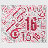 Sweet Sixteen Sparkle Word Cloud Red White ID265 Cadeaupapier (Vlak)