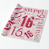 Sweet Sixteen Sparkle Word Cloud Red White ID265 Cadeaupapier (Uitgerold)
