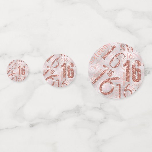 Sweet Sixteen Sparkle Word Cloud Roos Gold ID265 Confetti (Voorkanten)