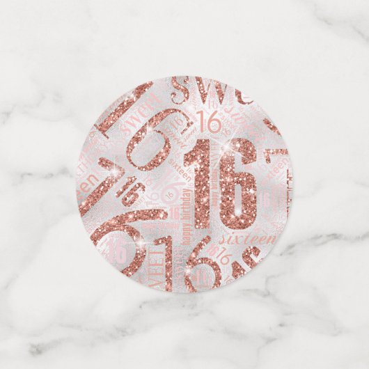 Sweet Sixteen Sparkle Word Cloud Roos Gold ID265 Confetti (Kleine voorkant)