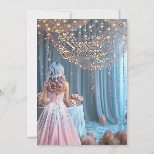 Sweet Sixteen Sparkles Flowers Girl Blauw Roze Haa Kaart (Voorkant)
