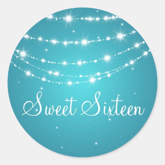 Sweet Sixteen Sparkling Chain Blauw Ronde Sticker (Voorkant)