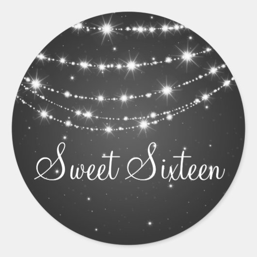 Sweet Sixteen Sparkling Chain Zwart Ronde Sticker (Voorkant)