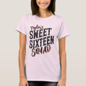 Sweet Sixteen Squad Modern Black and Pink Text T-shirt (Voorkant)