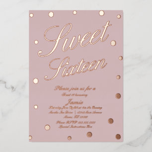 Sweet Sixteen Stippen Blush Gold Ppress Folie Uitnodiging