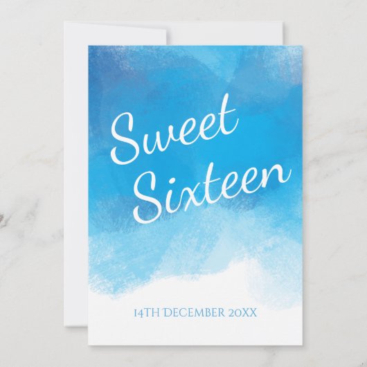 Sweet Sixteen Summer Blue Waterverf Kaart (Achterkant)