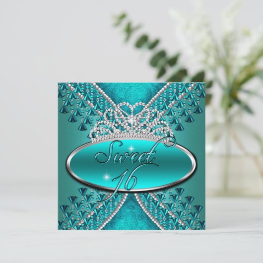 Sweet Sixteen Sweet 16 Birthday Blauwgroen Blue Ti Kaart (Staand voorkant)