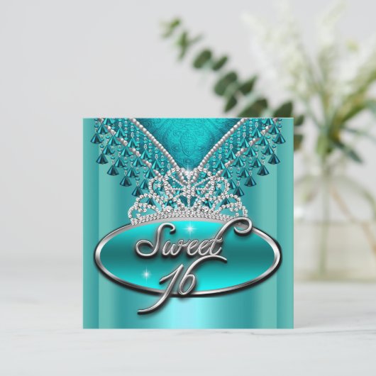 Sweet Sixteen Sweet 16 Birthday Blauwgroen Blue Ti Kaart (Staand voorkant)