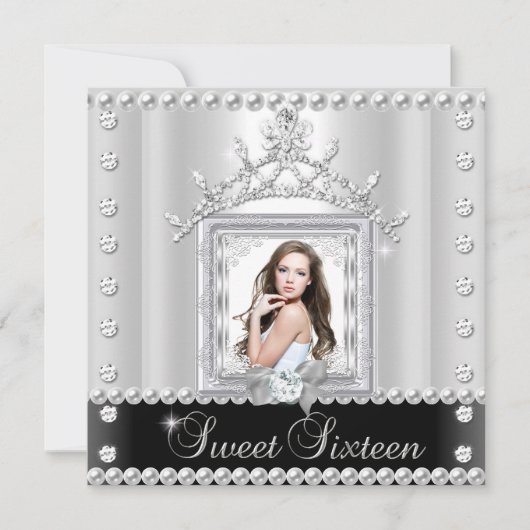 Sweet Sixteen Sweet 16 Birthday Party Black White Kaart (Voorkant)