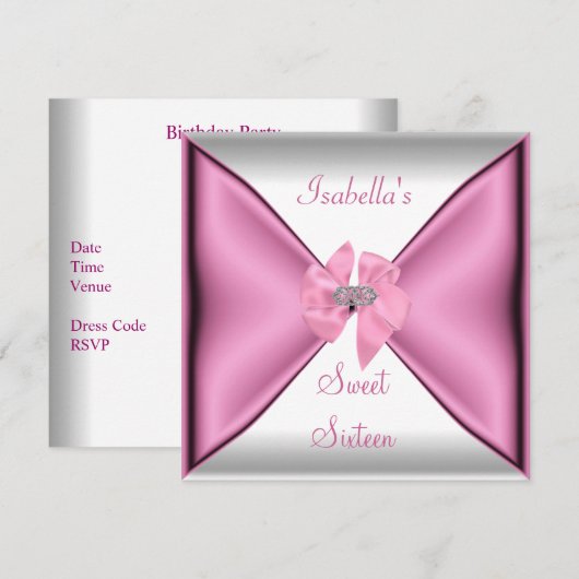 Sweet Sixteen Sweet 16 Birthday Party  Pink Kaart (Voorkant / Achterkant)