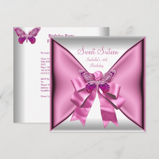 Sweet Sixteen Sweet 16 Birthday Party  Pink Kaart (Voorkant / Achterkant)