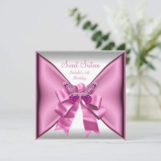 Sweet Sixteen Sweet 16 Birthday Party  Pink Kaart (Staand voorkant)