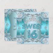 Sweet Sixteen Sweet 16 Blauwgroen Blue Silver Tiar Kaart (Voorkant / Achterkant)