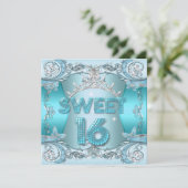 Sweet Sixteen Sweet 16 Blauwgroen Blue Silver Tiar Kaart (Staand voorkant)