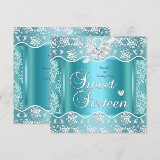 Sweet Sixteen Sweet 16  Blue White Lace Kaart (Voorkant / Achterkant)