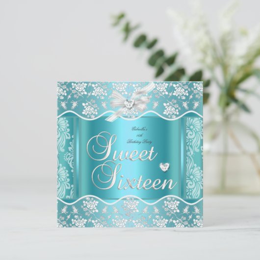 Sweet Sixteen Sweet 16  Blue White Lace Kaart (Staand voorkant)