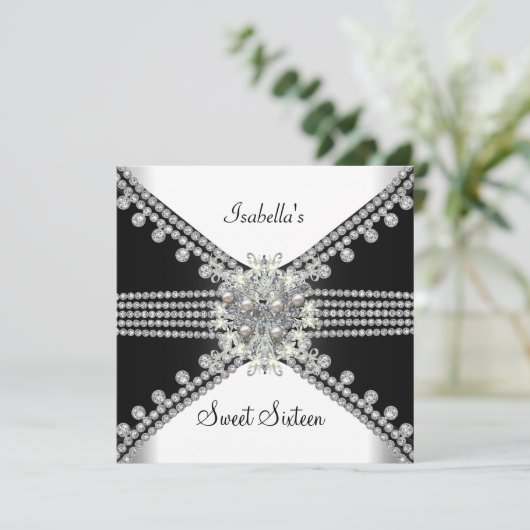 Sweet Sixteen Sweet 16 Butterfly Black White Kaart (Staand voorkant)