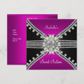 Sweet Sixteen Sweet 16 Butterfly Hot Pink Black Kaart (Voorkant / Achterkant)