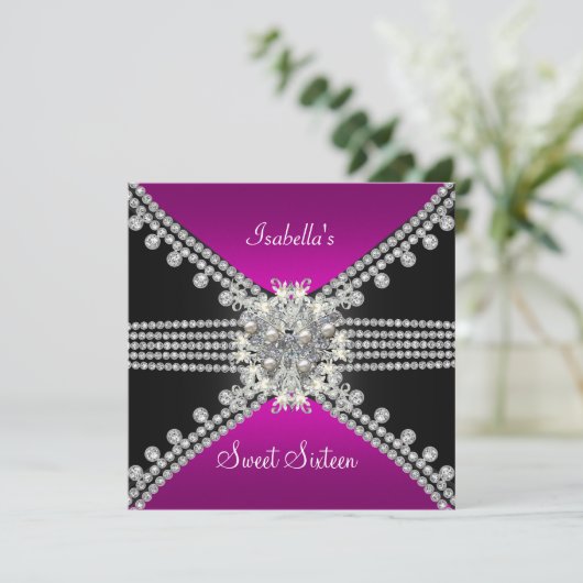 Sweet Sixteen Sweet 16 Butterfly Hot Pink Black Kaart (Staand voorkant)