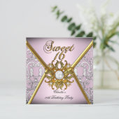 Sweet Sixteen Sweet 16 Damask Pink Gold White Kaart (Staand voorkant)