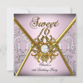 Sweet Sixteen Sweet 16 Damask Pink Gold White Kaart (Voorkant)
