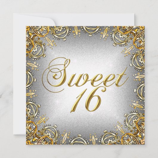 Sweet Sixteen Sweet 16 Gold Grey Silver Kaart (Voorkant)