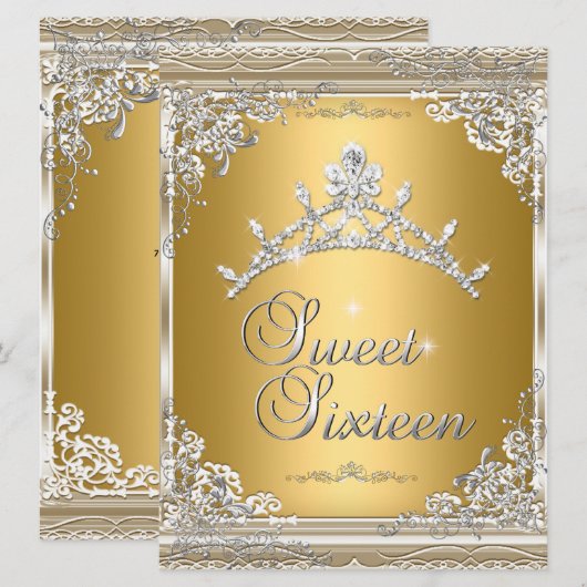 Sweet Sixteen Sweet 16 Gold White Silver Tiara Kaart (Voorkant / Achterkant)