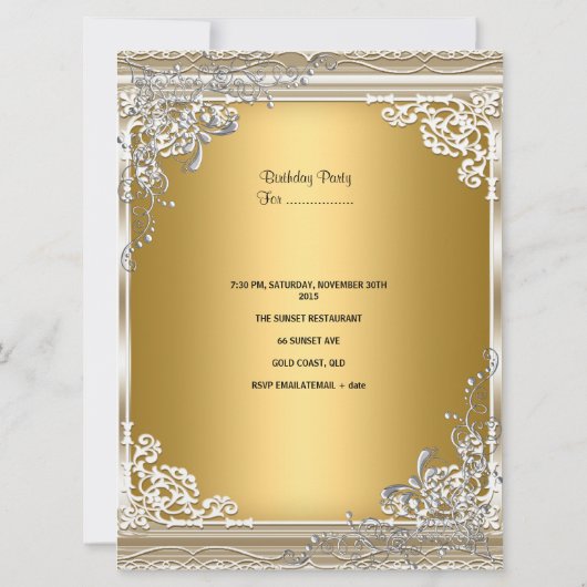 Sweet Sixteen Sweet 16 Gold White Silver Tiara Kaart (Achterkant)