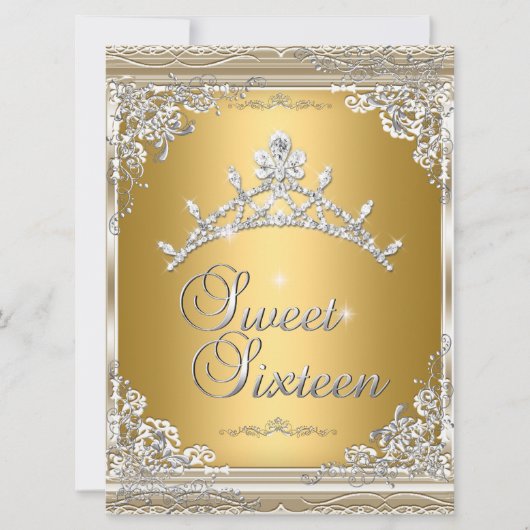 Sweet Sixteen Sweet 16 Gold White Silver Tiara Kaart (Voorkant)