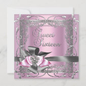 Sweet Sixteen Sweet 16 Light Pink Silver Grey Bow Kaart (Voorkant)