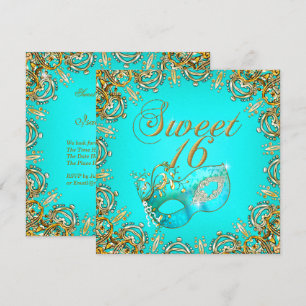 Sweet Sixteen Sweet 16 Maskerade Goud Teal Kaart
