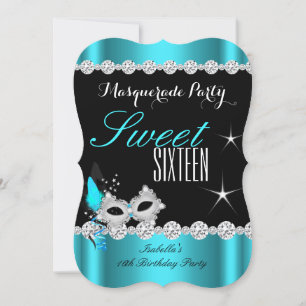 Sweet Sixteen Sweet 16 Maskerade Teal Masker 2 Kaart