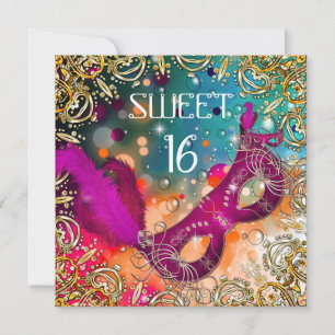 Sweet Sixteen Sweet 16 Masquerade Pink Blauwgroen Kaart