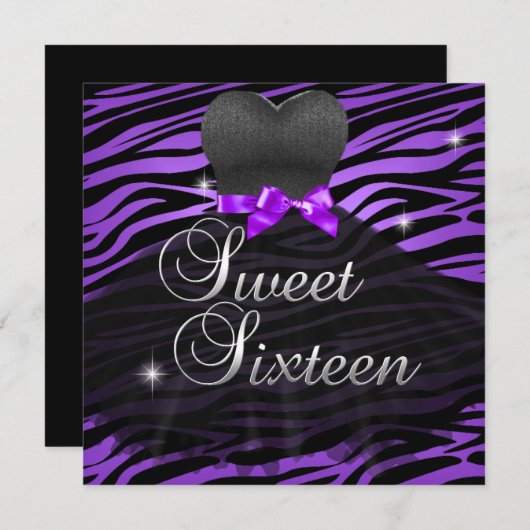 Sweet Sixteen Sweet 16 Paarse zwarte Zebra jurk Kaart (Voorkant / Achterkant)