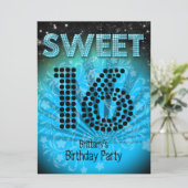 Sweet Sixteen Sweet 16 Party Blue Blauwgroen Black Kaart (Staand voorkant)