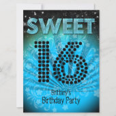 Sweet Sixteen Sweet 16 Party Blue Blauwgroen Black Kaart (Voorkant)