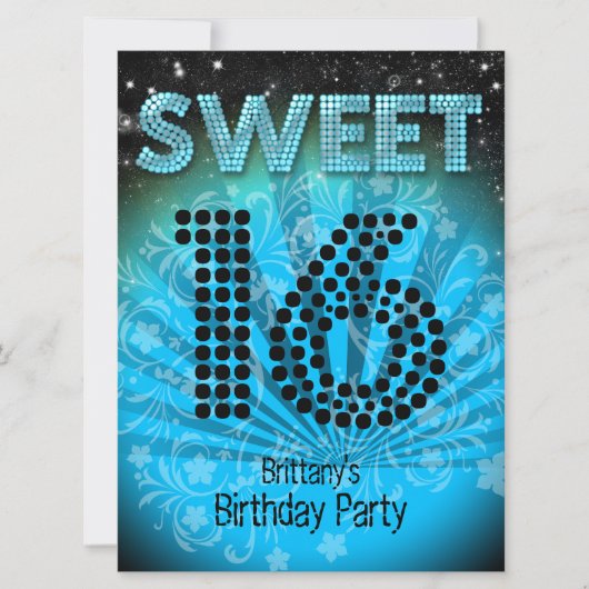 Sweet Sixteen Sweet 16 Party Blue Blauwgroen Black Kaart (Voorkant)