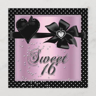 Sweet Sixteen Sweet 16 Pink Black Polka Dot Kaart