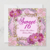 Sweet Sixteen Sweet 16 Pink Damask Gold Flowers Kaart (Voorkant)