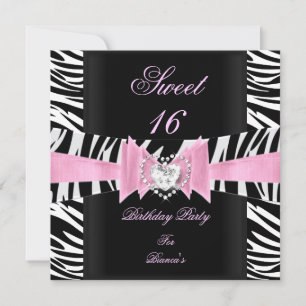 Sweet Sixteen Sweet 16 Roze Black White Zebra Kaart