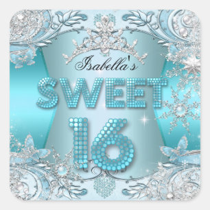 Sweet Sixteen Sweet 16 Teal sneeuwvlok Zilveren Ti Vierkante Sticker