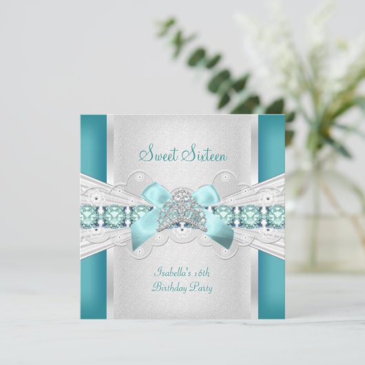 Sweet Sixteen Sweet 16 Tiara Blue Blauwgroen Kaart (Staand voorkant)