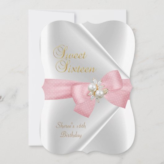 Sweet Sixteen Sweet 16 White Pearl Jewel Pink Bow Kaart (Voorkant)