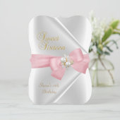 Sweet Sixteen Sweet 16 White Pearl Jewel Pink Bow Kaart (Staand voorkant)