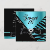 Sweet Sixteen Sweet 16 Zebra Blue Black Kaart (Voorkant / Achterkant)
