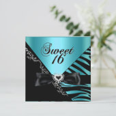 Sweet Sixteen Sweet 16 Zebra Blue Black Kaart (Staand voorkant)